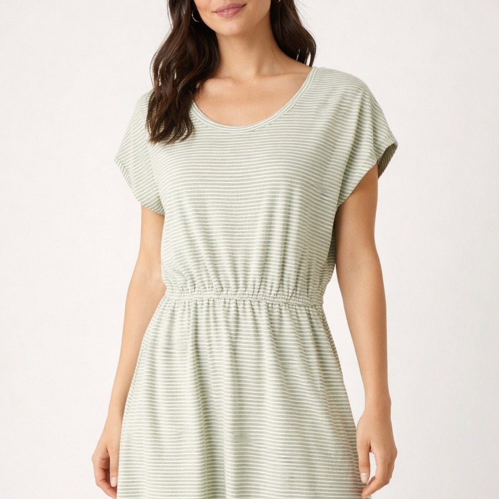 CALLIOPE Green‎ Striped Casual Dolman T-Shirt Mini Dress with Pockets Size M